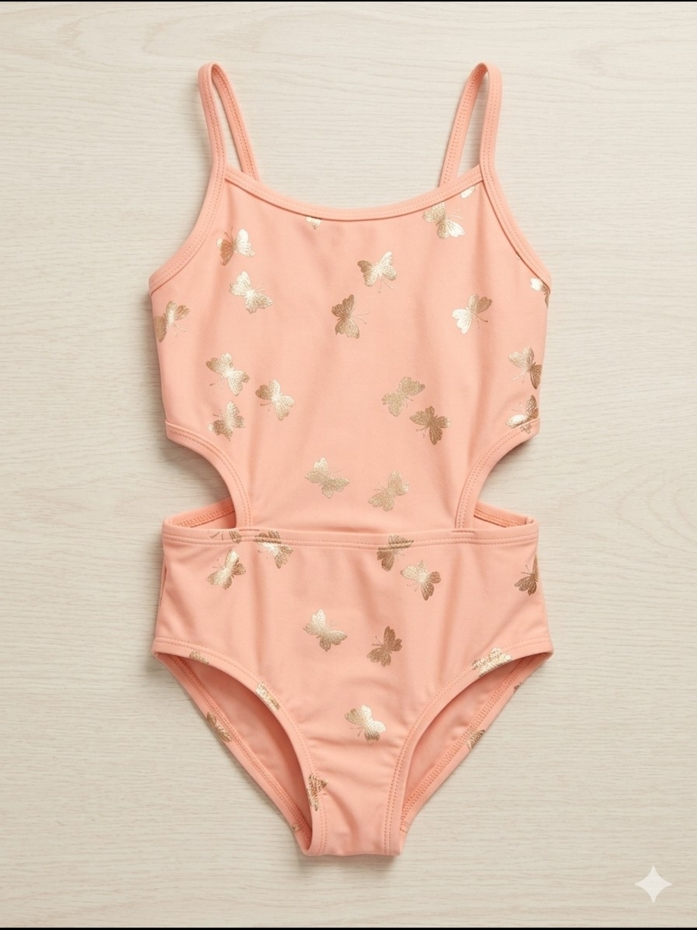Osh Kosh B'gosh Girls Pink Peach Butterfly Foil Shimmer Swimwear 7 Cut Out